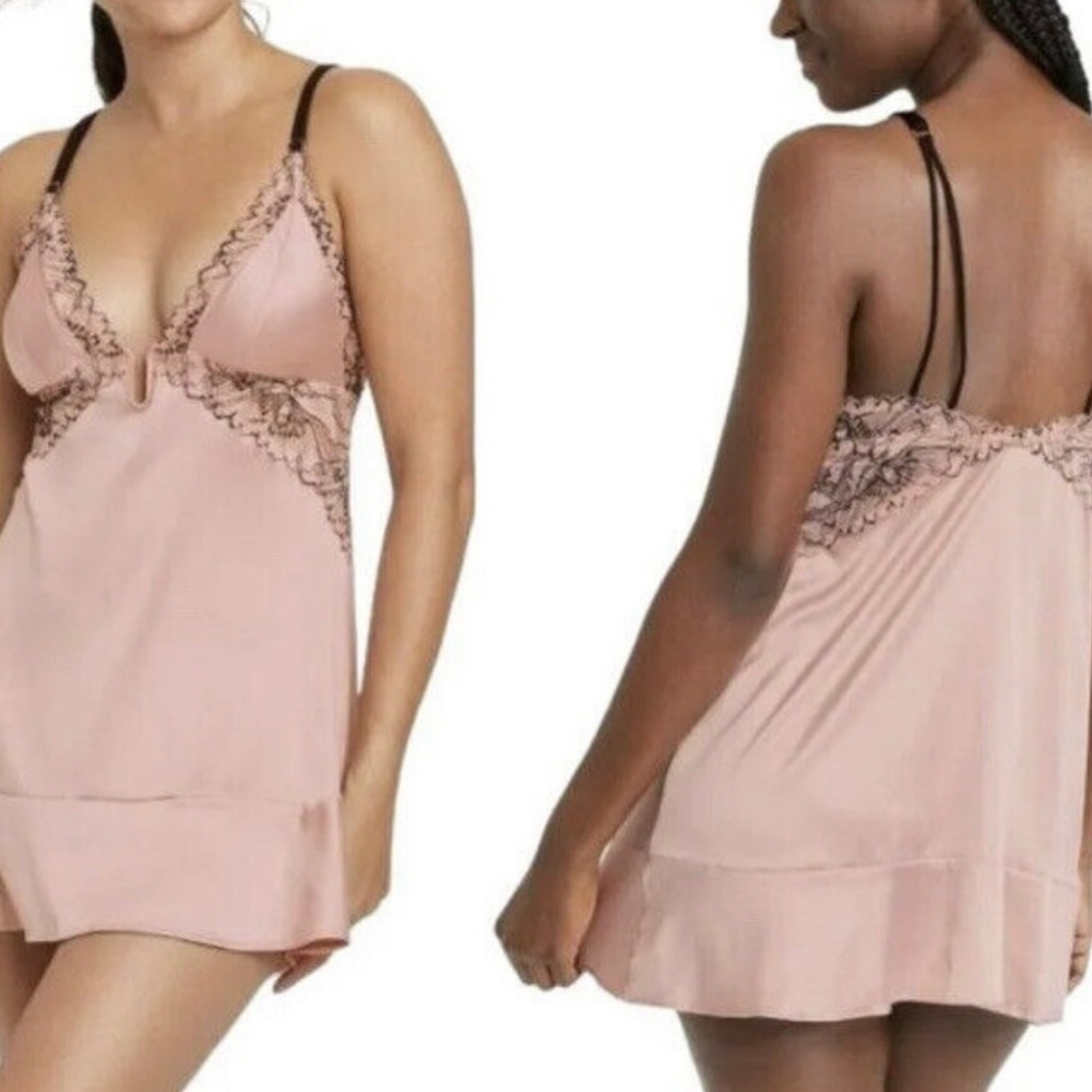 Auden Elegant Pink Lace Trim Chemise 2pc set - Picture 2 of 4